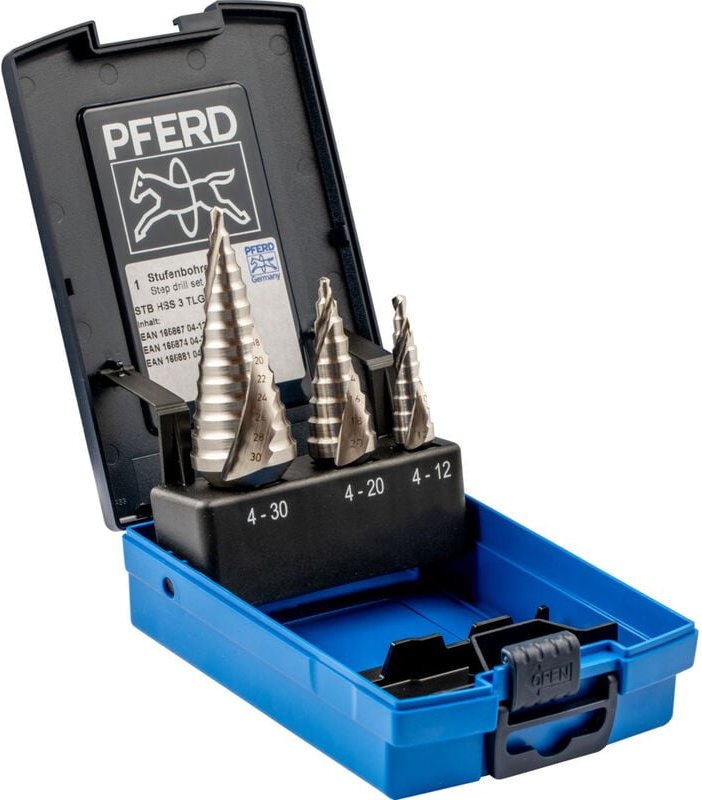 Thumbnail - Pferd - tools 25201046 hss Stufenbohrer-Set 3teilig 4 - 12 mm, 4 - 20 mm, 4 - 30 mm 1 St.