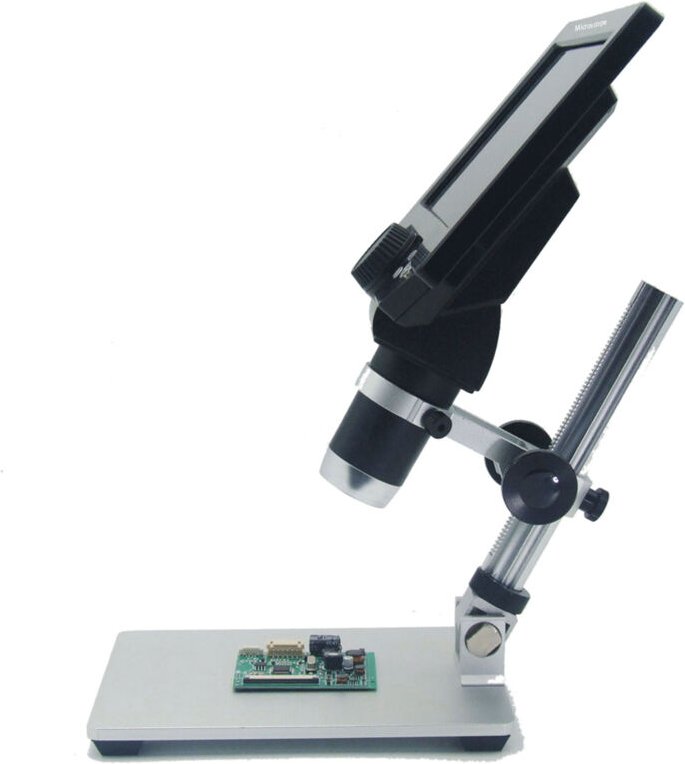 G1200 Digitalmikroskop 7 Zoll großer Farbbildschirm Basis LCD-Anzeige 12MP 1-1200X Continuous Amplification Lupe mit Alu...