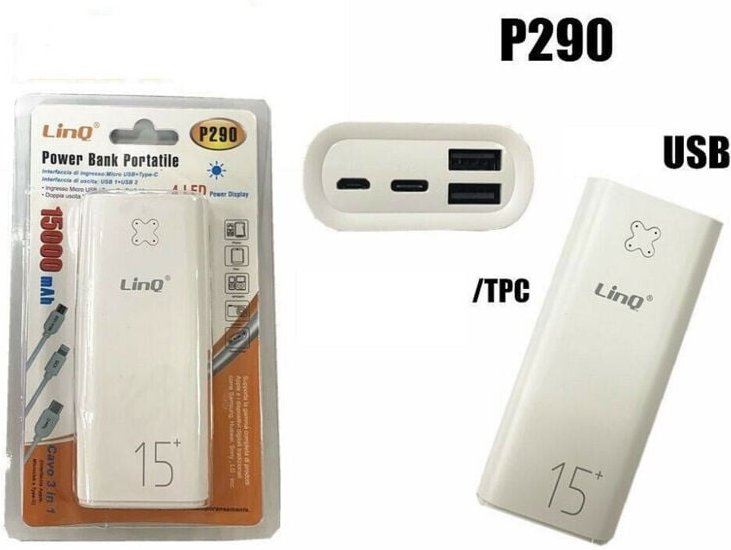 Trade Shop Traesio - Trade Shop - powerbank batteria portatile 15000MAH 2 usb type-c linq P290 -