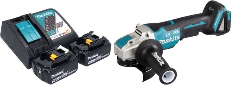 Dga 520 RTX1 Akku Winkelschleifer 18 v 125 mm x-lock Brushless + 2x Akku 5,0 Ah + Ladegerät - Makita