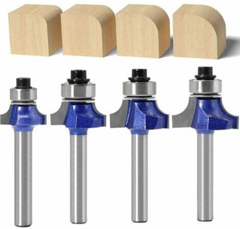 Thumbnail - Jalleria - 4PCS Holzbearbeitung Rundungsbit Hartmetall Eckrundfräser Schnittradius 3,17 mm, 3,96 mm, 4,78 mm, 6,35 mm Fr...