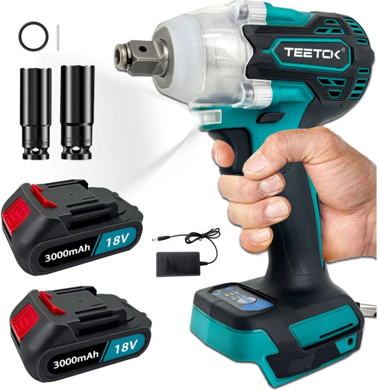 Teetok - Schlagschrauber, bürstenloser drahtloser Schlagschrauber, mit 1/2 'Treiber 21V 320N. m Drehmoment, 2 Buchsen, 1...
