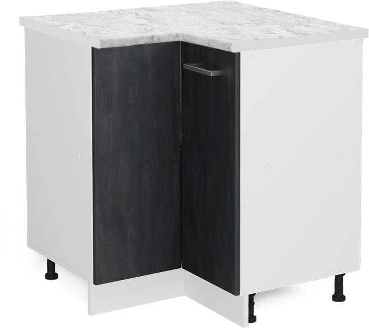 Vicco - Eckunterschrank R-Line, Schwarz Beton, 75.6 cm ap Marmor