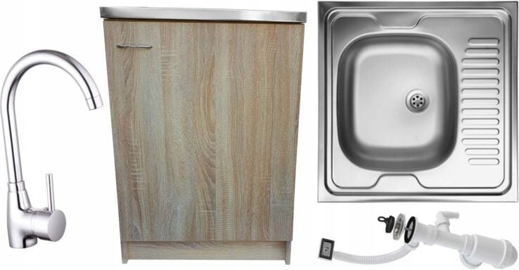 STAMAR Küchenschrank 60 cm - Sonoma Eiche - mit integriertem Spülbecken - elegant und funktional