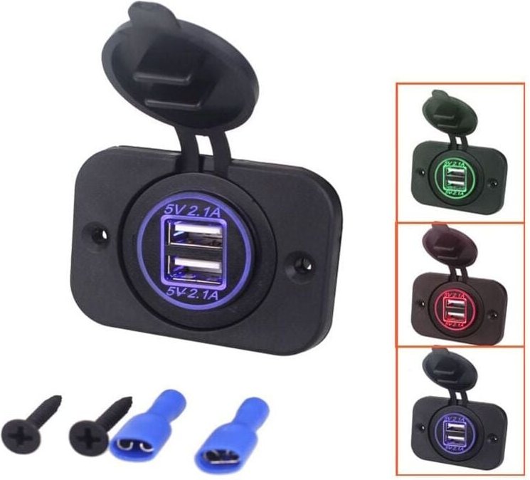 SNQ - 12/24 Volt 2,1 a 5 Volt Einbau-Doppel-USB-Steckdose für Wohnwagen, Wohnmobile, Autos, Boote, LKWs