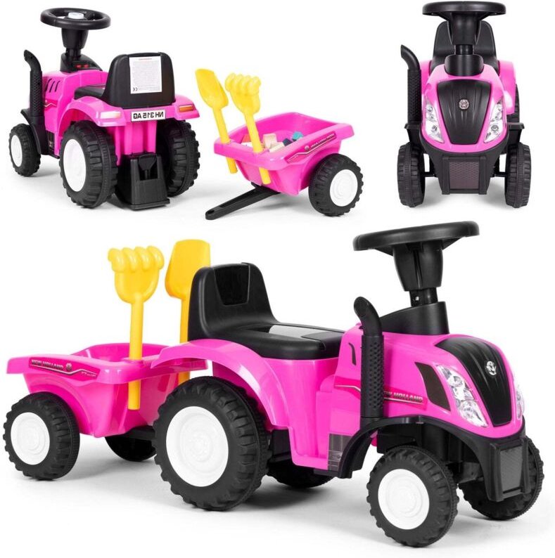 Aufsitztraktor mit anhanger fur kinder interaktives lenkrad gerausche rosa