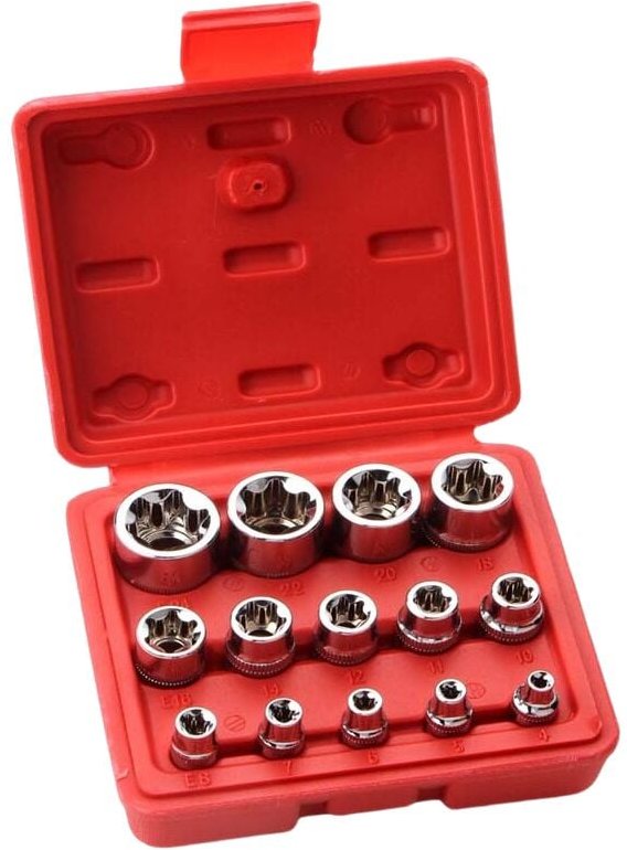 Satz mit 14 sternförmigen Steckschlüsseleinsätzen Typ ei Ratschenbox i Steckschlüsselsatz Profilsatz e (Außen-Torx) E4 -...