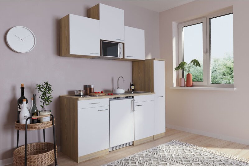 Thumbnail - Küche Miniküche Singleküche Küchenzeile Eiche Weiß Luis 180 cm Respekta