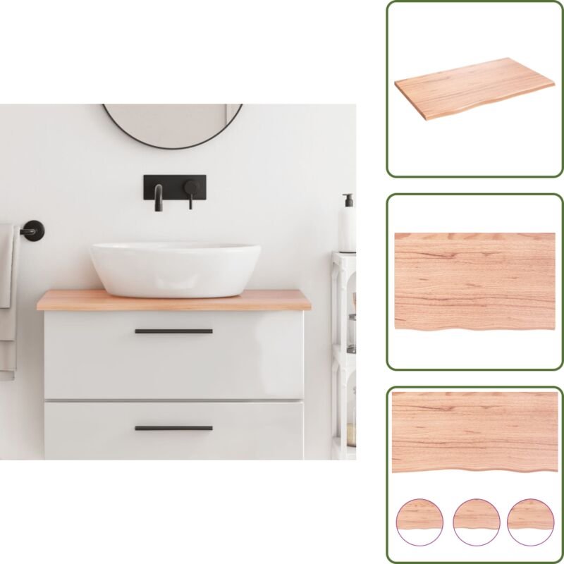 Waschtischplatte Hellbraun 80x50x2 cm Massivholz Behandelt - Waschtischplatte - Eiche - Holzarbeitsplatte - Badrenovieru...