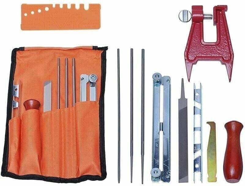 Universelles Kettensägen-Schärfset, Feilenset zum Schärfen von Kettensägen mit Feilen, Holzgriffen, Tiefenmesser, Polier...