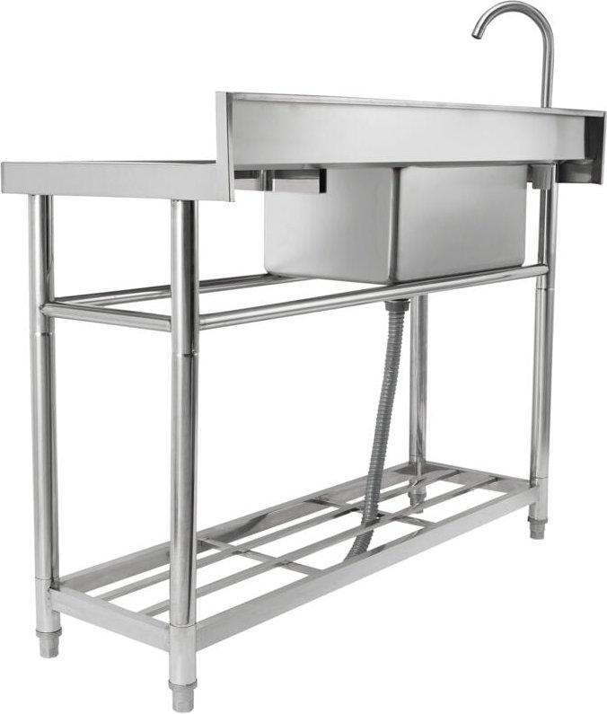 Allzweckspüle aus Edelstahl, freistehendes Einzelbecken-Küchenspülen-Set mit Werkbank, 119,4 x 50 x 95 cm, für Garage, R...