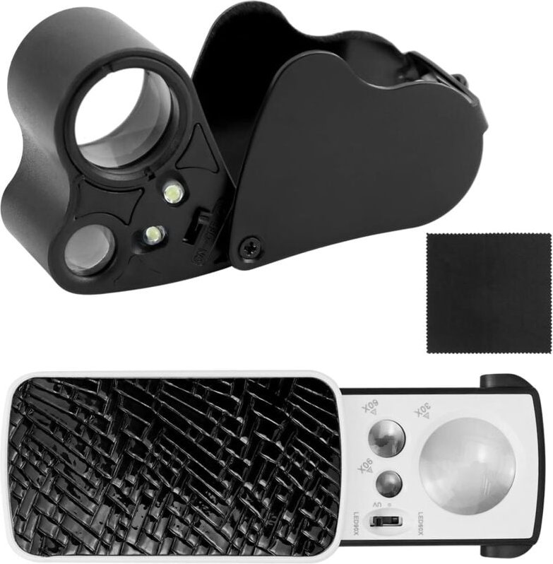 2 Stück Juwelierlupe 30x 60x 90x beleuchtete Lupe, Juwelierlupe mit Licht, Keine Batterien enthalten