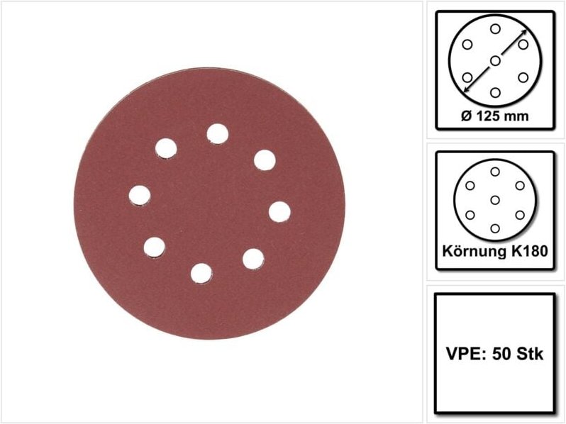 Schleifpapier, 50 Stk., ø 125 mm, Körnung 180 - Makita