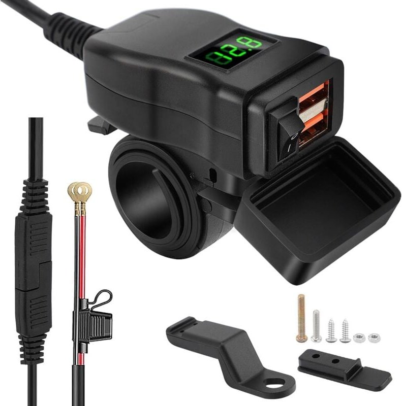 Ej.life - Motorrad-USB-Steckdose, Dual-USB-Autoladebuchse, wasserdichtes Motorrad-USB-Ladegerät, Schnellladen mit Schalt...