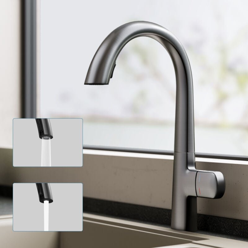 doporro Wasserhahn Küche Hochdruck, Einhebel-Mischbatterie, Ausziehbare Vollkupfer Spültischarmatur, 360° Schwenkbar, Ro...