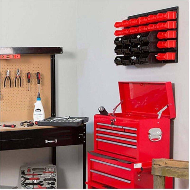Trade Shop Traesio - Trade Shop - Wandpaneel mit 32 Werkzeugbehälterboxen Werkzeug-Organizer -