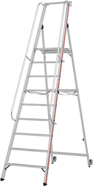 Hymer - Plattformleiter mit Kipprollen und langem Handlauf, 9 Stufen, Standhöhe 2,10 m