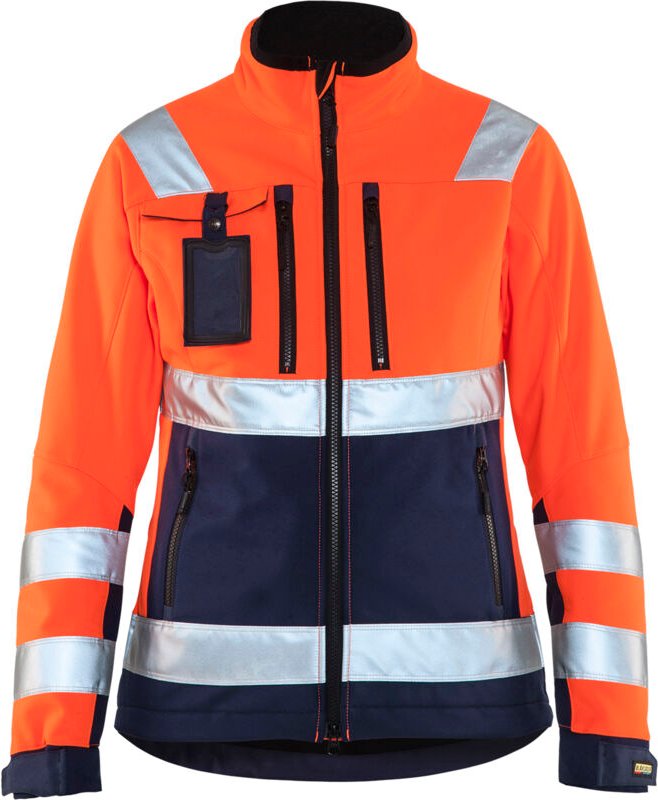 Arbeits-Softshelljacke mit hoher Sichtbarkeit für Damen 4902 – Neonorange / Marine S