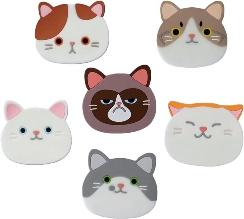 Thumbnail - 6 Stück Silikon-Katzenuntersetzer, niedliche Katzenuntersetzer, Katzenuntersetzer, dekorative Glasuntersetzer, Untersetz...