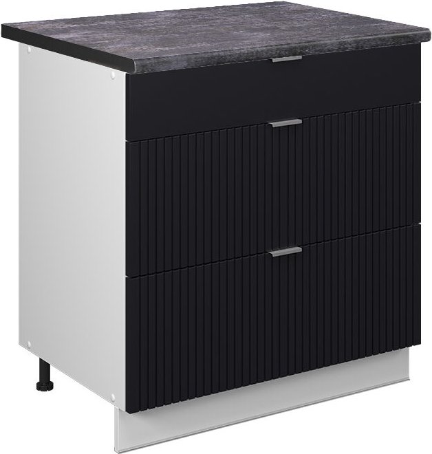Vicco - Küchenunterschrank Fame-Line, Schwarz gestreift, 80 cm mit 3 Schubladen, ap Anthrazit