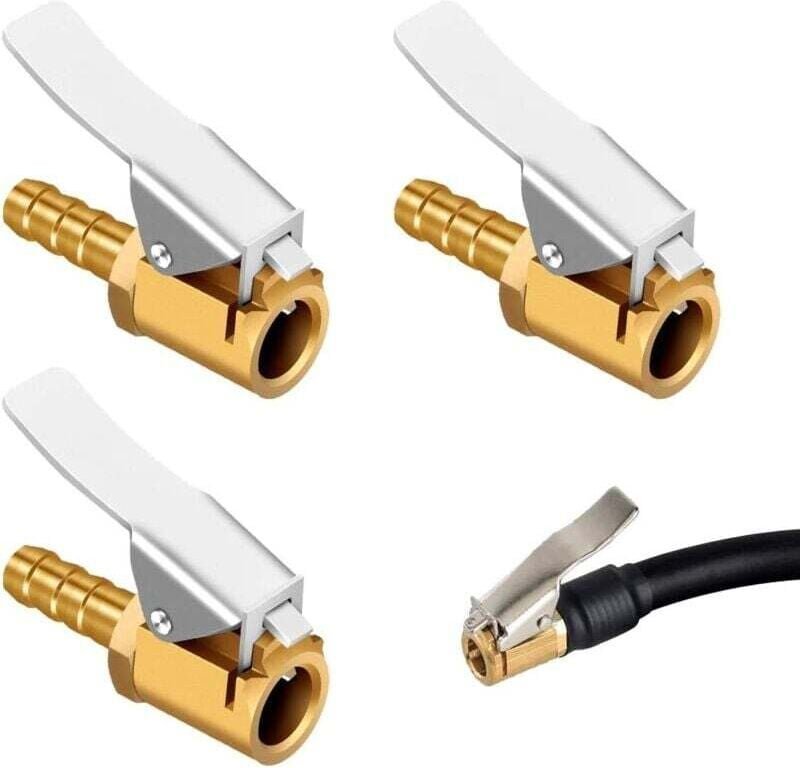 3 Stück Messing-Inflatordüse, Luftpumpenclip, Inflatorventilanschluss, Autoreifenventiladapter für Auto- oder LKW-Reifen...