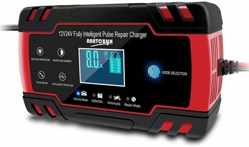 Ymyny - Autobatterieladegerät, 8A 12V/24V Autobatterieladegerät, Vollautomatisches Autobatterieladegerät mit LCD-Display...