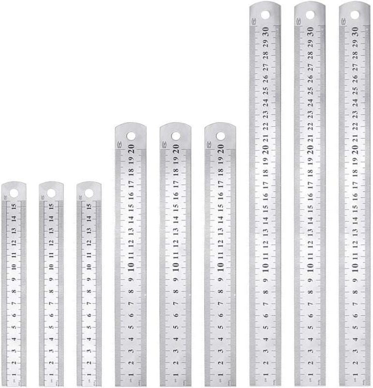 XVX - pcs Edelstahl-Lineal, 15 cm, 20 cm, 30 cm, Metall-Lineal, doppelseitig, Größe, Zimmermanns-Lineal, langlebig, rost...