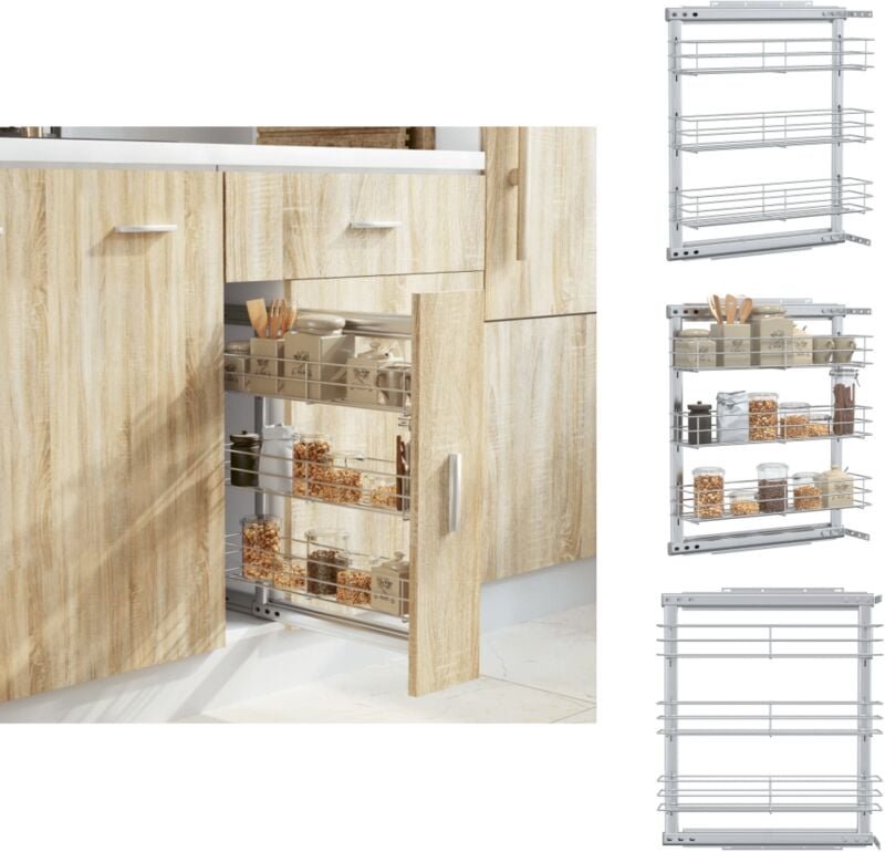 Küchenutensilienhalter & -ablagen - Living 3-stufiger Küchen-Drahtkorb Ausziehbar Silbern 47x15,5x55,5 cm