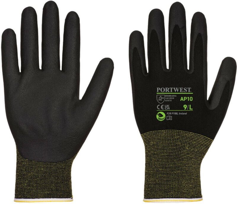 Pack mit 12 Paar Nitril-Baumwoll-Schaumhandschuhe Eco NPR15 Schwarz M – Größe 8