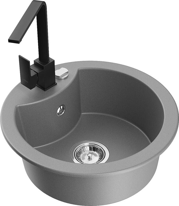 Diego 1-Becken-Granit-Spüle mit Mischbatterie Rita, Grau - 6512-71-670300-70 - Mexen