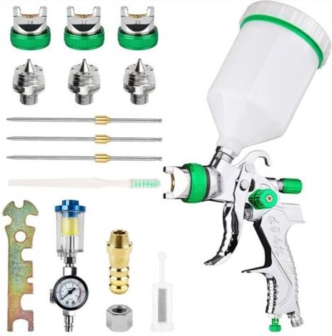 Pistolet à peinture professionnel haute pression Kit de pistolet à air comprimé Alimentation par gravité Pistolet à pein...