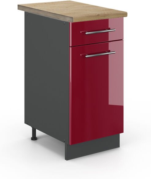 Vicco - Küchenunterschrank Fame-Line, Bordeaux Hochglanz, 40 cm , ap Eiche