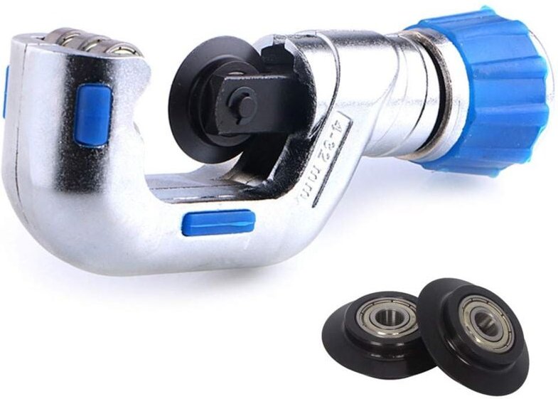 Rollrohr-Rohrschneider 1/8'-1-1/4', robuster Edelstahl-Kupfer-PVC-Schneider mit 2 Stück Rohrhalter-Schneideklingen (4-32...