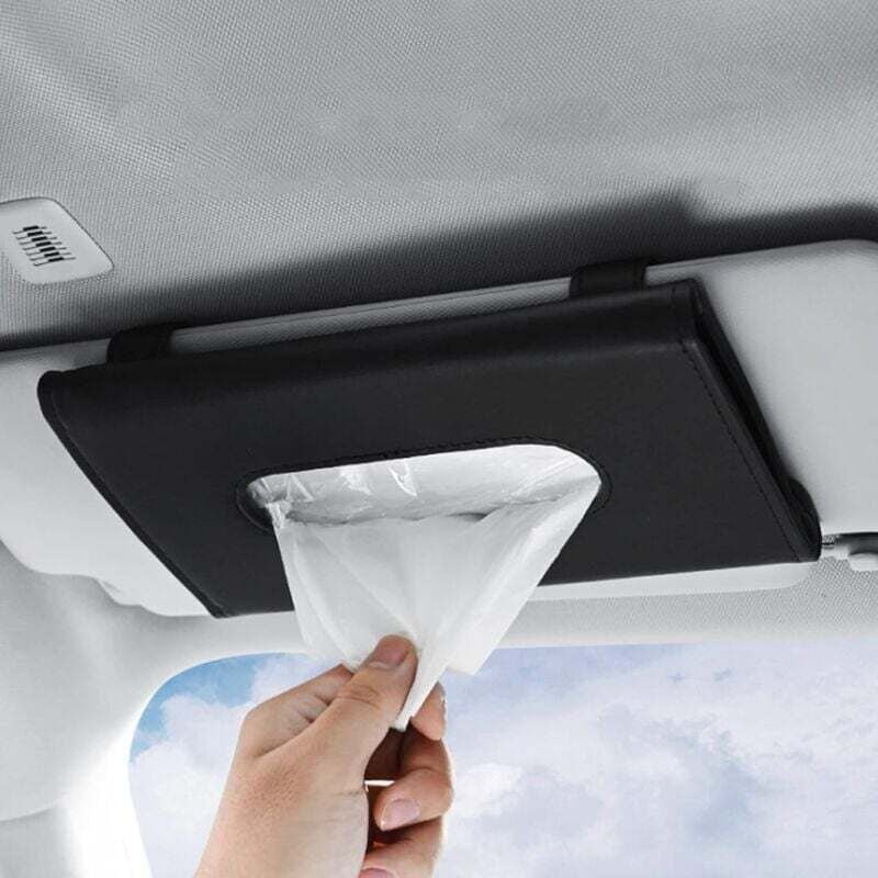 Taschentuchbox für die Sonnenblende im Auto, Taschentuchhalter-Clip aus Leder für die Sonnenblende im Auto, für den Rück...