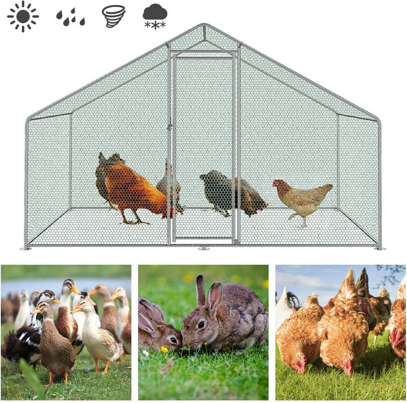 (Deactive) SWANEW Hühnerstall Hühnerhaus 3x2x2m Voliere Geflügelstall Verzinkter Freilaufgehege Für Küken