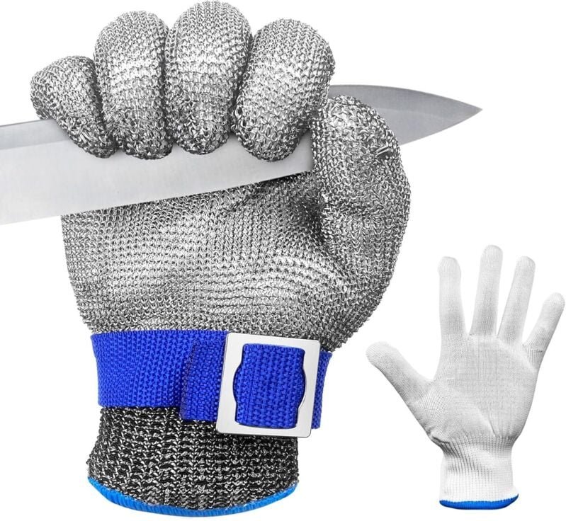 Jalleria - Schnittschutzhandschuhe der Stufe 9, schnittfester Küchenhandschuh, schützender Austernhandschuh, Mesh-Metzge...