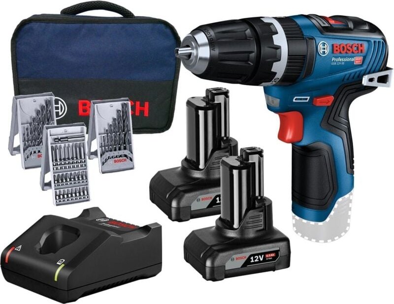 Bosch Akku-Schlagbohrmaschine GSB 12V-35 / 2x 4,0 Ah Akku + Ladegerät inkl. Zubehör-Set im Softbag