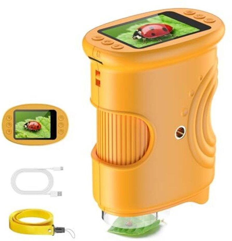 1000X Kinder Handy Mikroskop Lupe: Digitale Taschenmikroskop mit 2.0" IPS Bildschirm & 8 LED Licht - Geschenk ab 4-12 Jä...