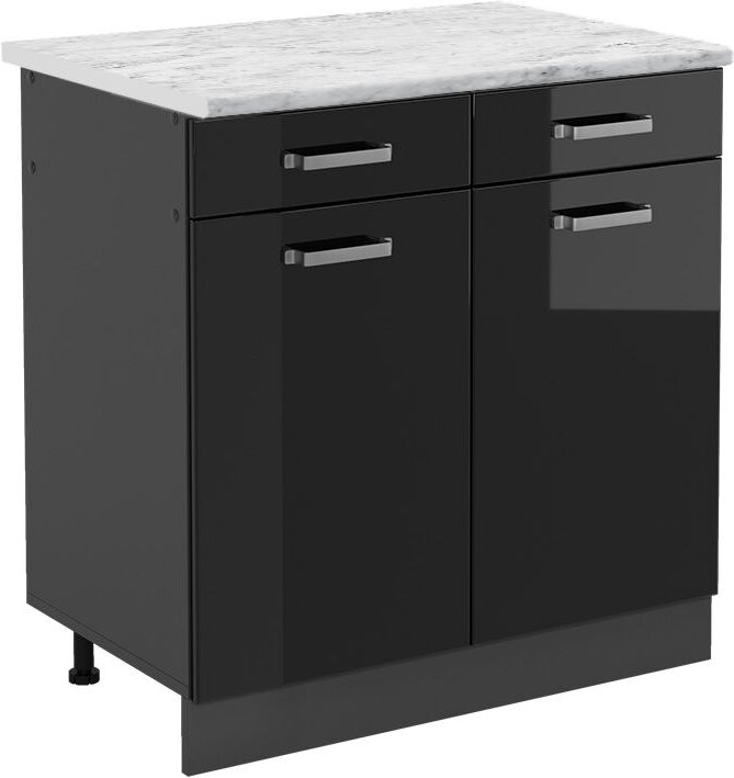 Vicco - Schubladenunterschrank R-Line, Schwarz Hochglanz, 80 cm ap Marmor