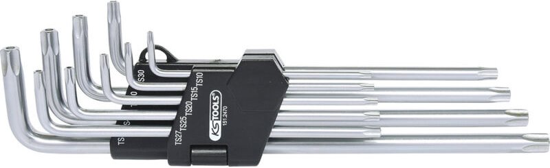 Schlüsselset mit durchbohrten, extra langen TORX®-Innenvielzähnen, 9 Stück: T10 - T15 - T20 - T25