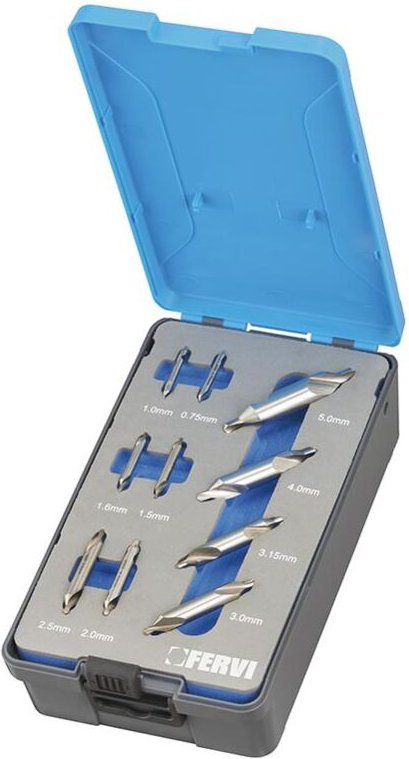 Satz von 10 mittellochern fuer drehmaschine 0.75 - 5.0 mm Fervi p056/10s