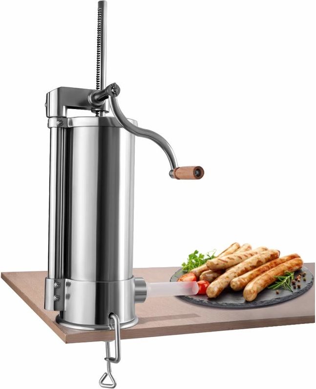 6L Wurstfueller manuell, Wurstmaschine aus Edelstahl, Wurstfuellmaschine Silber, Wurstpresse mit Tischklemme, Wurstsprit...