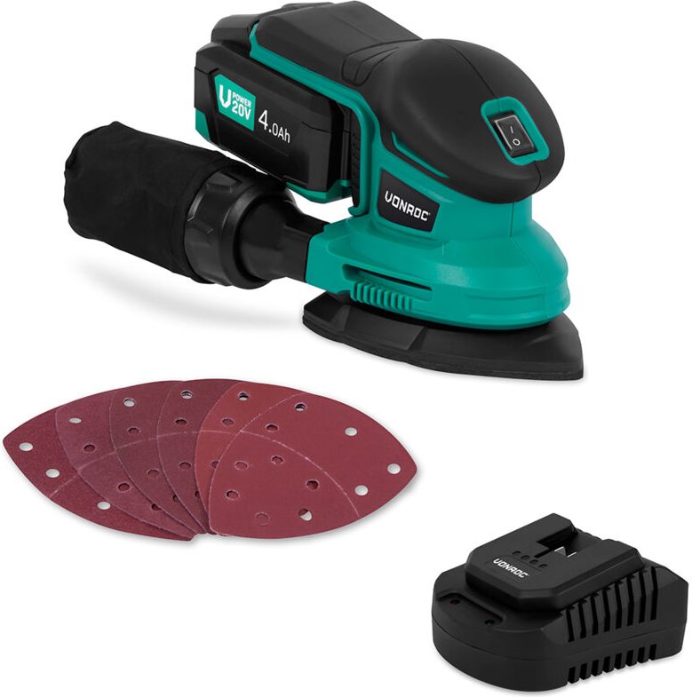 Deltaschleifer - 20V - Inkl. 4.0Ah Akku und Ladegerät - Inkl. Staubbeutel und 6 Schleifpapiere
