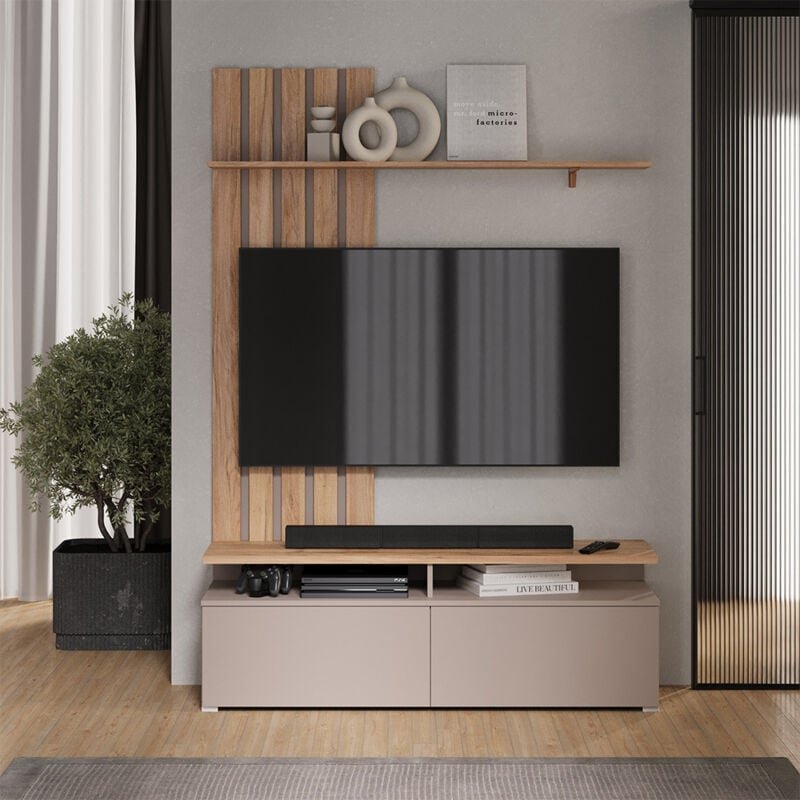 Wohnwand Harro, Goldkraft Eiche/Greige, Vicco