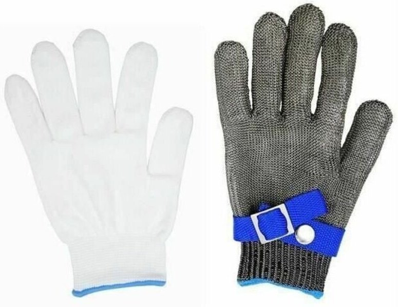 (L) Metzgerhandschuh, Edelstahl-Kettengeflecht, schnittfest, hohe Leistung, Schutzstufe 5, Größe (kein Paar)