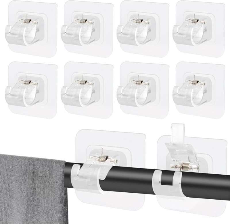 10 Stück Gardinenstangenhalter ohne Bohren, transparente selbstklebende Gardinenstangenhalter, verbesserte Gardinenhalte...