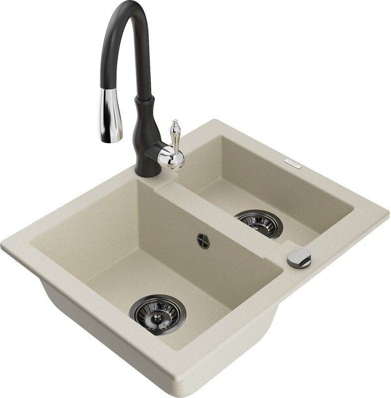 Mexen Carlos 1,5-Becken-Granitspüle mit Mischbatterie Savita, Beige - 6518-69-672601-70