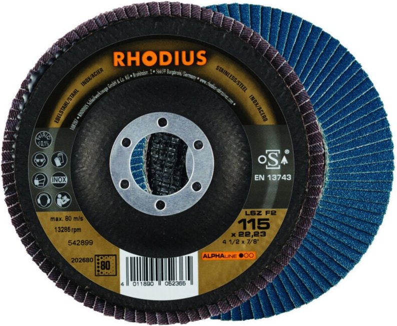 Rhodius - lsz F2, 5 Stück, 115 mm, Korn 80, Fächerschleifscheibe