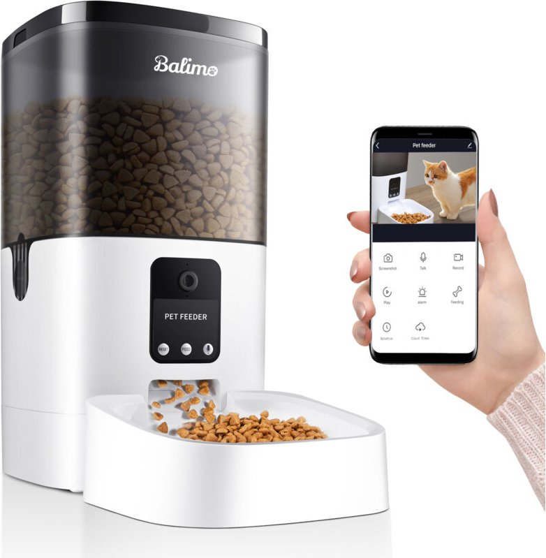 Balimo 4L Elektronischer Futterautomat Futterspender Automatischer mit WiFi-Webcam Programmierbarer Wechselstrom- / Batt...