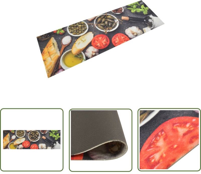 The Living Store - Küchenteppich Waschbar Wein & Essen 60x180 cm Samt - Küchenläufer - Samt - Esszimmerteppich - Wohnrau...